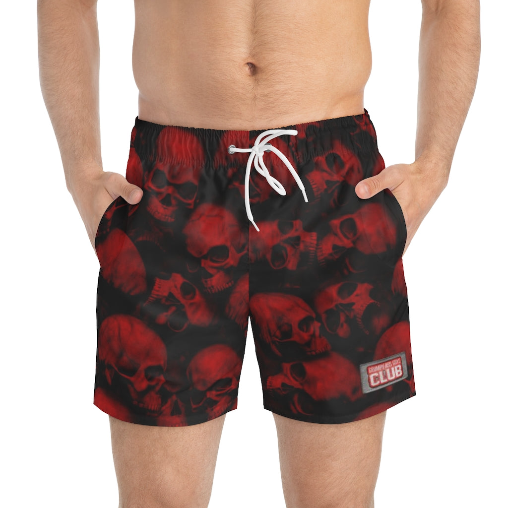 GRUMPY ASS GUYS CLUB RED SKULLS Swim Trunks