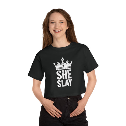 SHE SLAY Champion Women's Heritage Cropped T-Shirt
