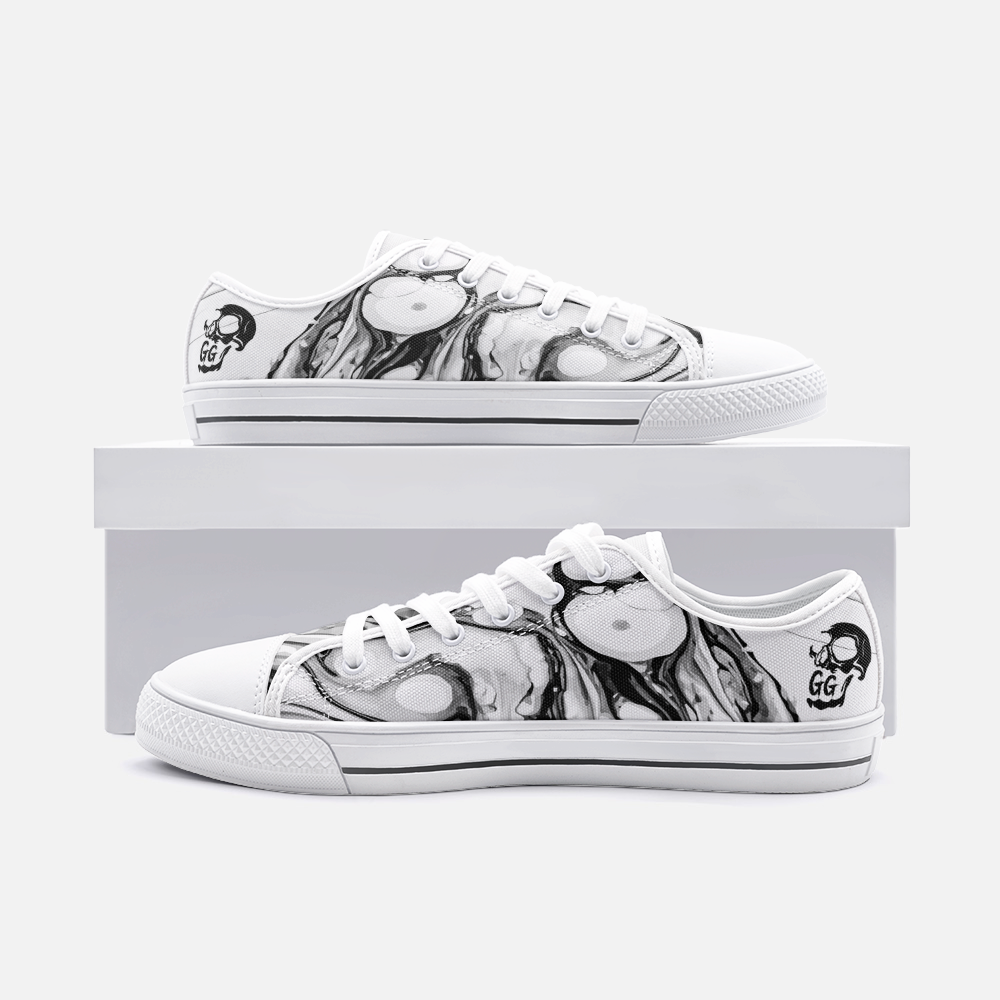 GRUMPY CREEPY SKULL Low Top Canvas Shoes