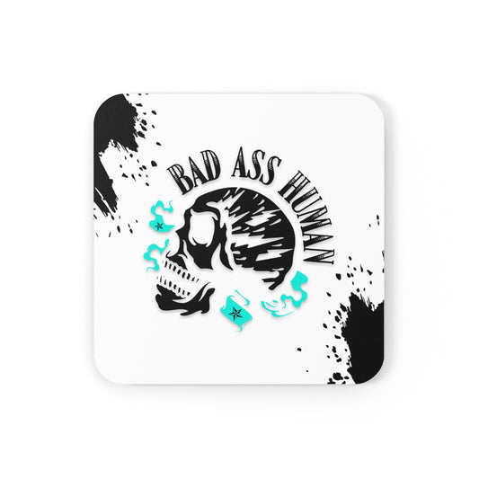 BAD ASS HUMAN SKULL Corkwood Coaster Set