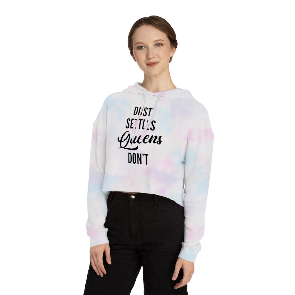 QUEENS DON'T SETTLE Cropped Hooded Sweatshirt