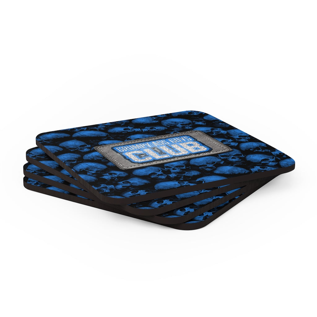 GRUMPY ASS GUYS CLUB BLUE SKULL Corkwood Coaster Set