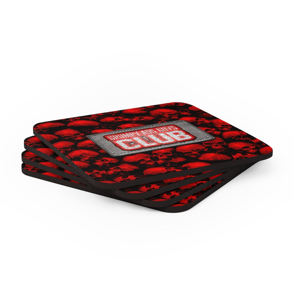 GRUMPY ASS GUYS CLUB RED SKULL Corkwood Coaster Set