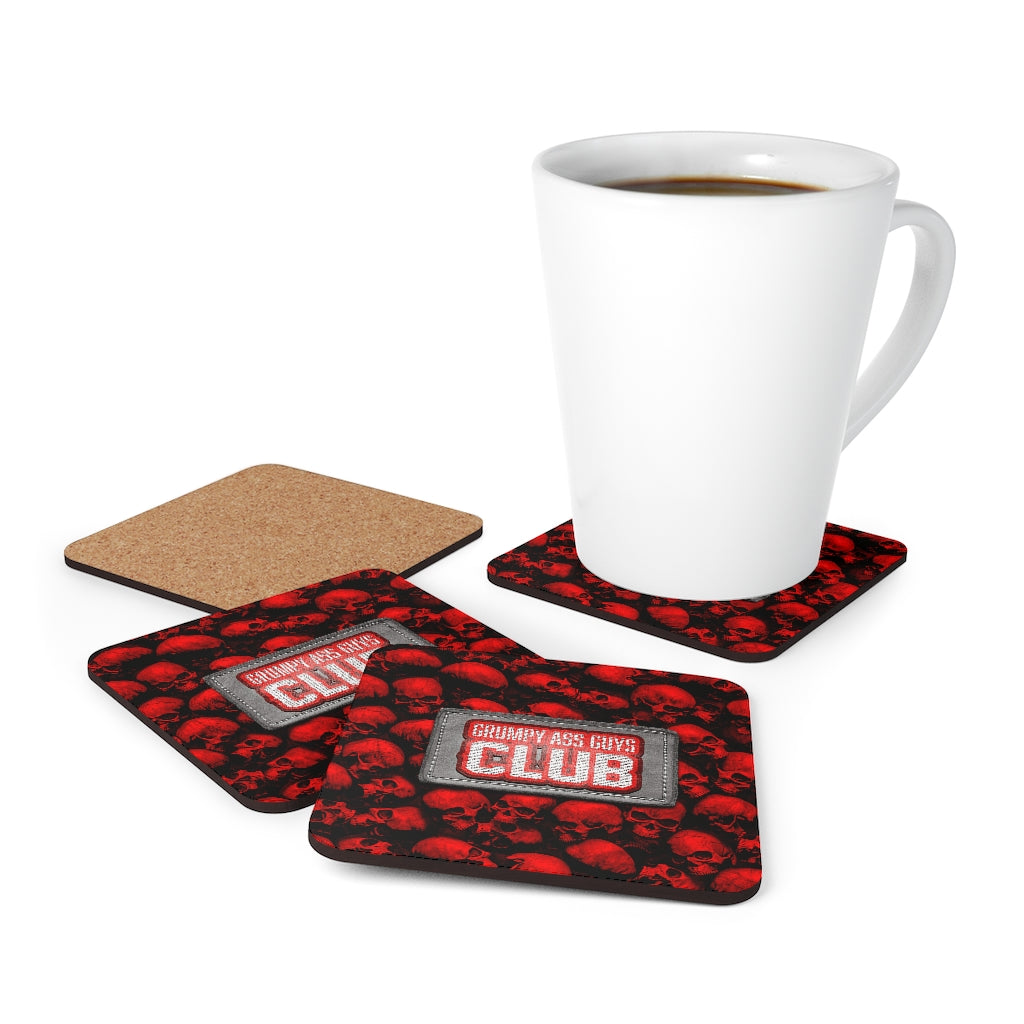 GRUMPY ASS GUYS CLUB RED SKULL Corkwood Coaster Set