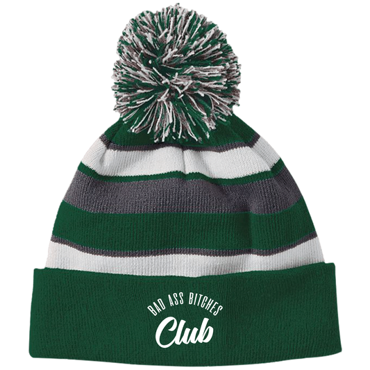 BAD ASS BITCHES CLUB Striped Beanie with Pom