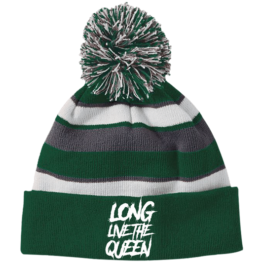 LONG LIVE THE QUEEN Striped Beanie with Pom