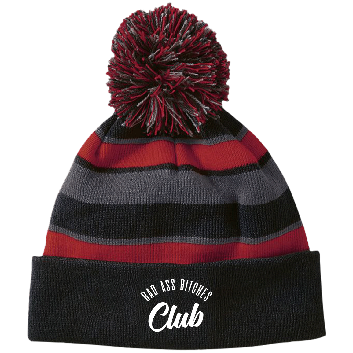BAD ASS BITCHES CLUB Striped Beanie with Pom