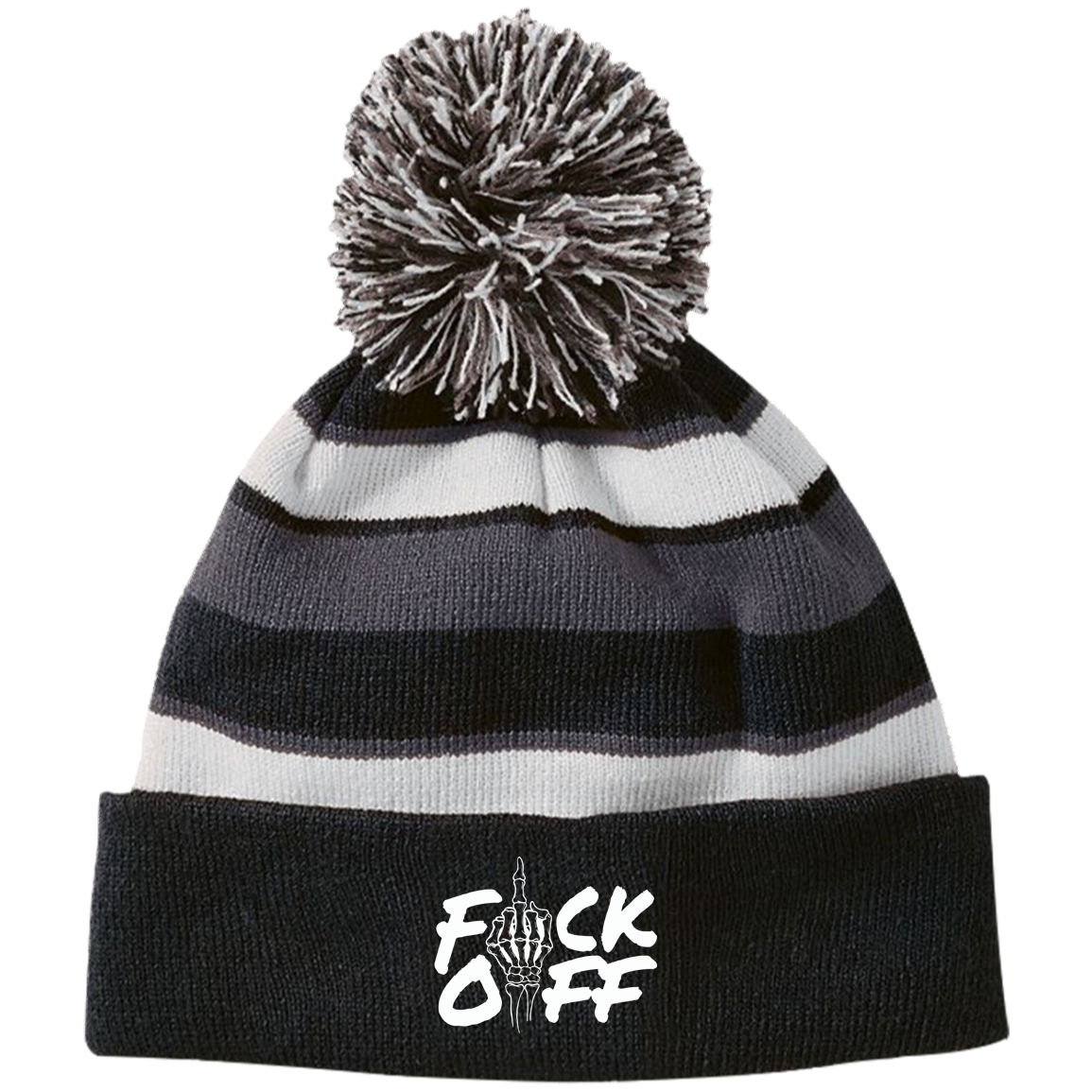 F*CK OFF Striped Beanie with Pom
