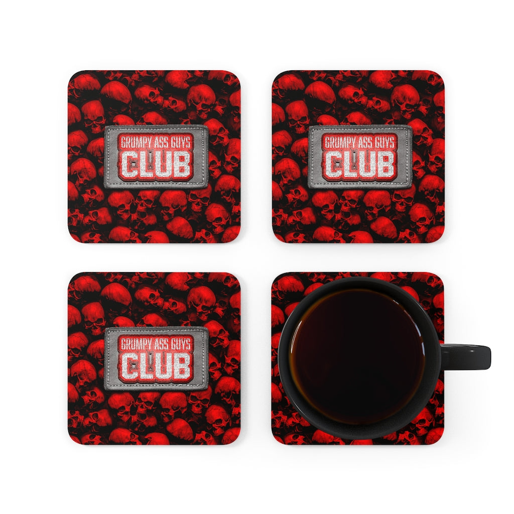 GRUMPY ASS GUYS CLUB RED SKULL Corkwood Coaster Set
