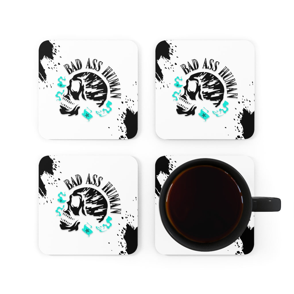 BAD ASS HUMAN SKULL Corkwood Coaster Set