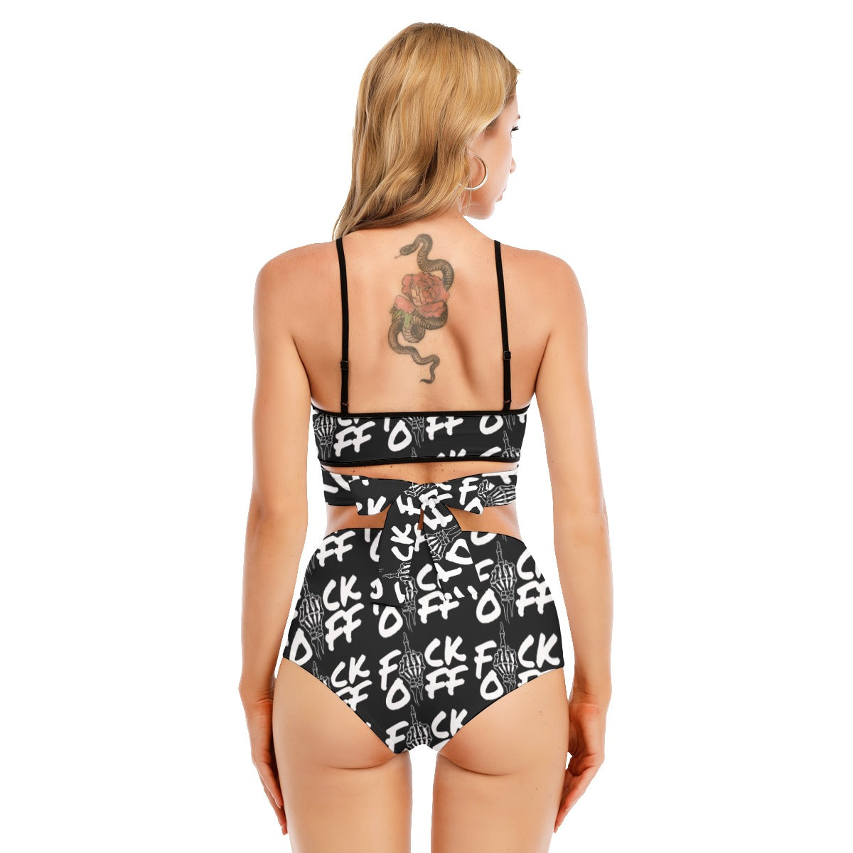 F*CK OFF Bikini Swimsuit With Cross Straps