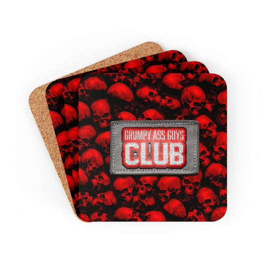 GRUMPY ASS GUYS CLUB RED SKULL Corkwood Coaster Set