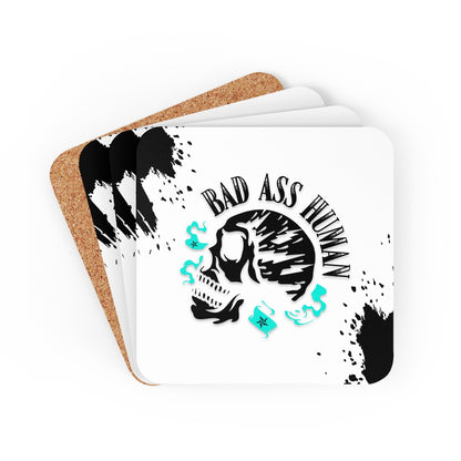 BAD ASS HUMAN SKULL Corkwood Coaster Set