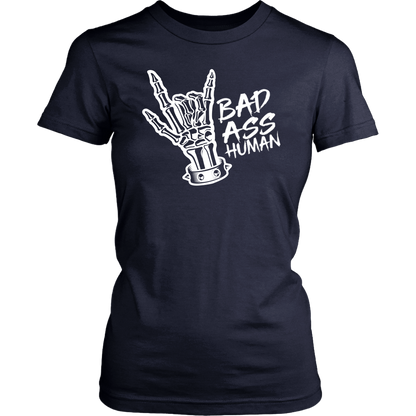 BAD ASS HUMAN SKULL HAND WOMENS TSHIRT
