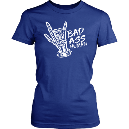 BAD ASS HUMAN SKULL HAND WOMENS TSHIRT