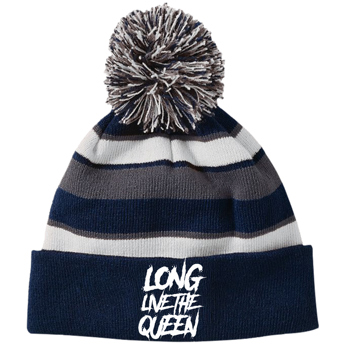 LONG LIVE THE QUEEN Striped Beanie with Pom