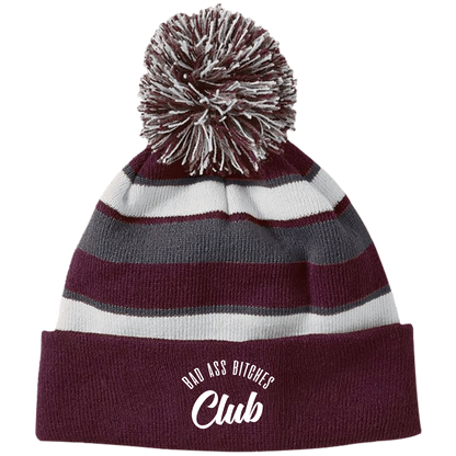 BAD ASS BITCHES CLUB Striped Beanie with Pom