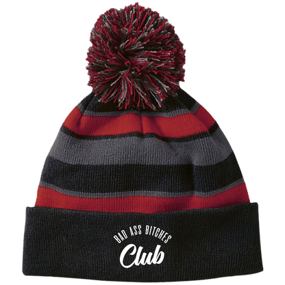 BAD ASS BITCHES CLUB Striped Beanie with Pom
