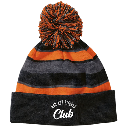 BAD ASS BITCHES CLUB Striped Beanie with Pom