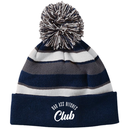 BAD ASS BITCHES CLUB Striped Beanie with Pom