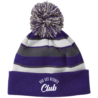 BAD ASS BITCHES CLUB Striped Beanie with Pom