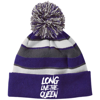 LONG LIVE THE QUEEN Striped Beanie with Pom