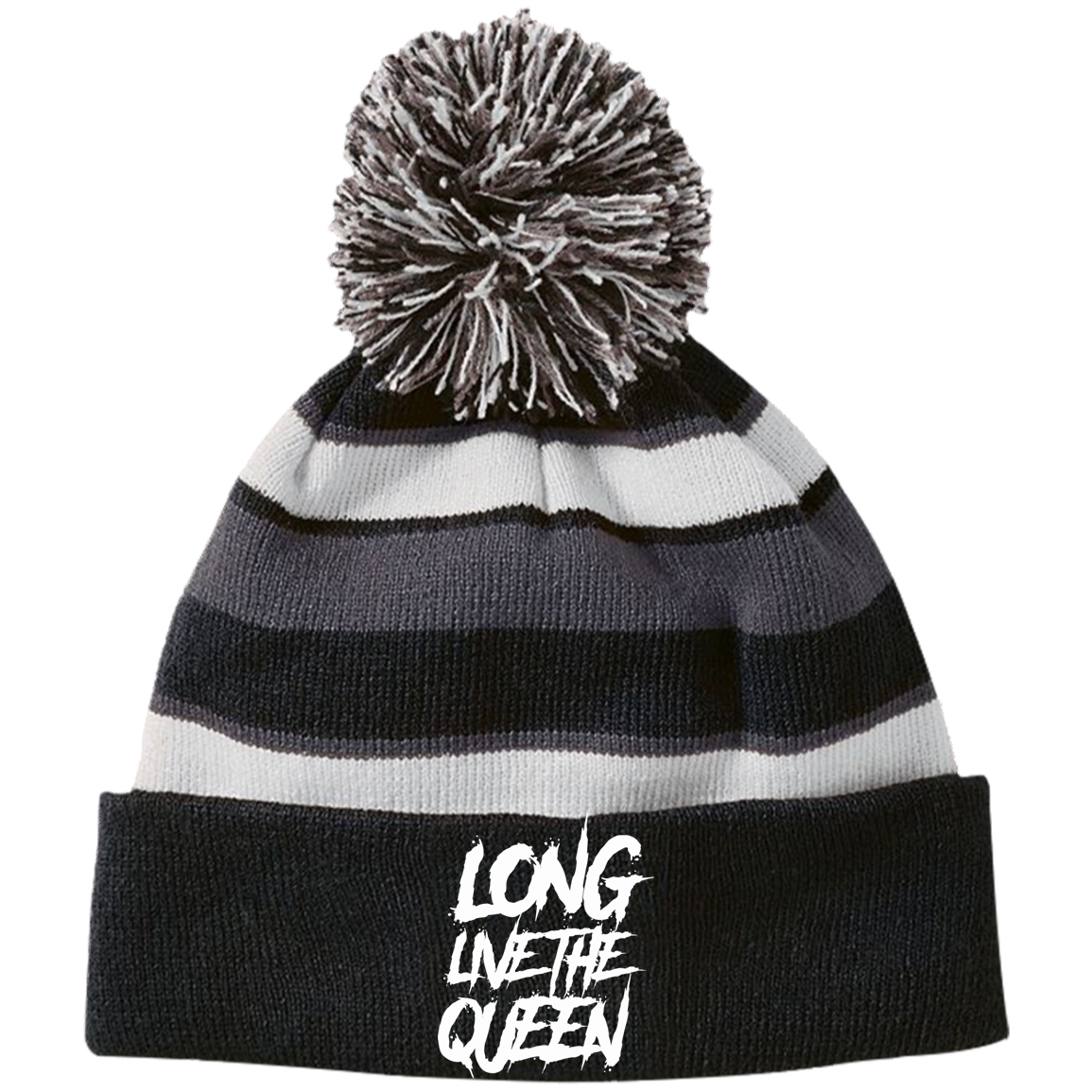 LONG LIVE THE QUEEN Striped Beanie with Pom