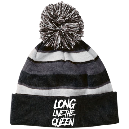 LONG LIVE THE QUEEN Striped Beanie with Pom
