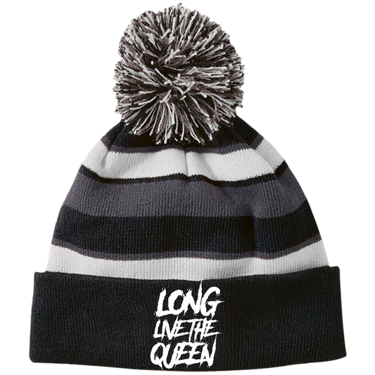 LONG LIVE THE QUEEN Striped Beanie with Pom