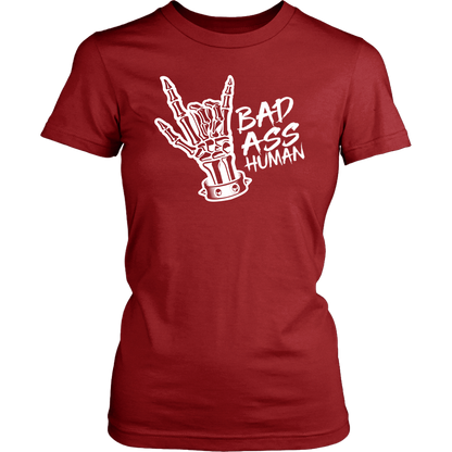 BAD ASS HUMAN SKULL HAND WOMENS TSHIRT
