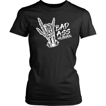 BAD ASS HUMAN SKULL HAND WOMENS TSHIRT