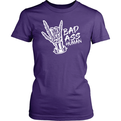 BAD ASS HUMAN SKULL HAND WOMENS TSHIRT