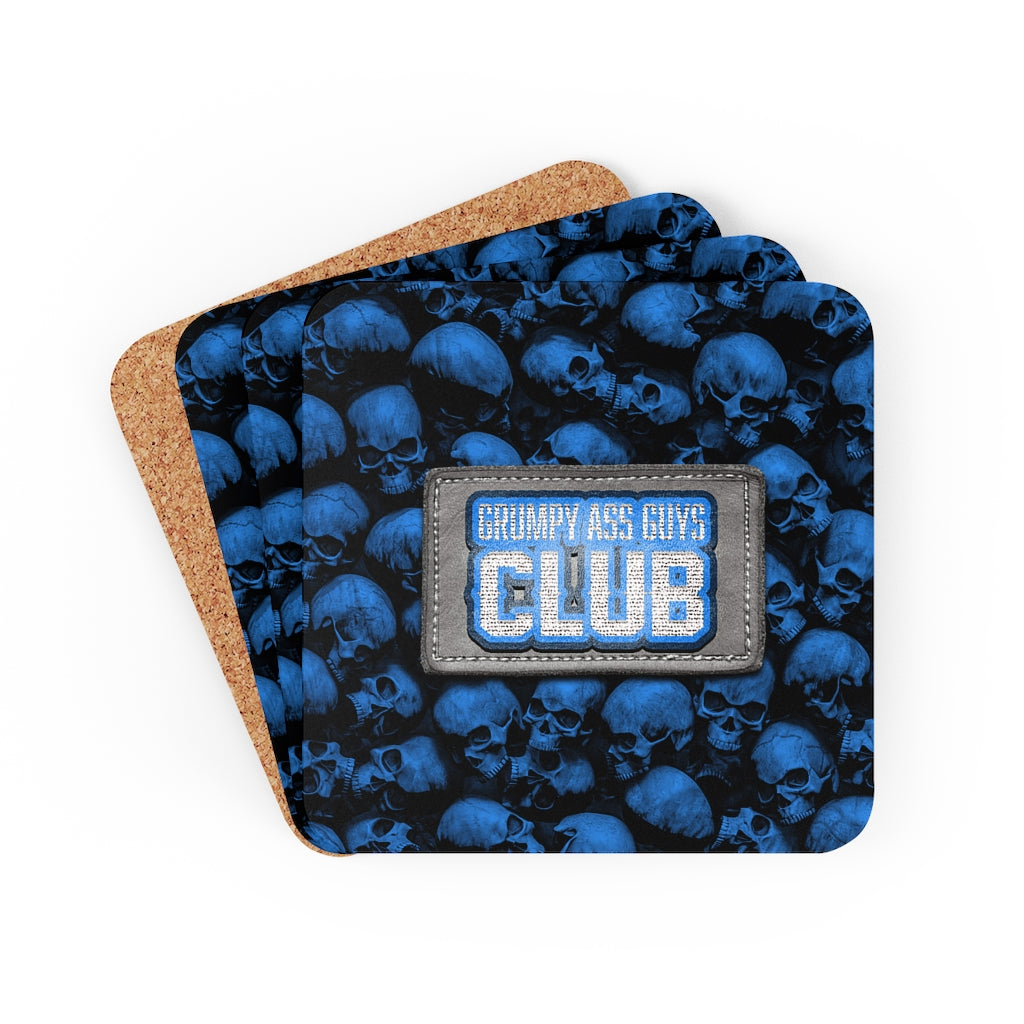 GRUMPY ASS GUYS CLUB BLUE SKULL Corkwood Coaster Set